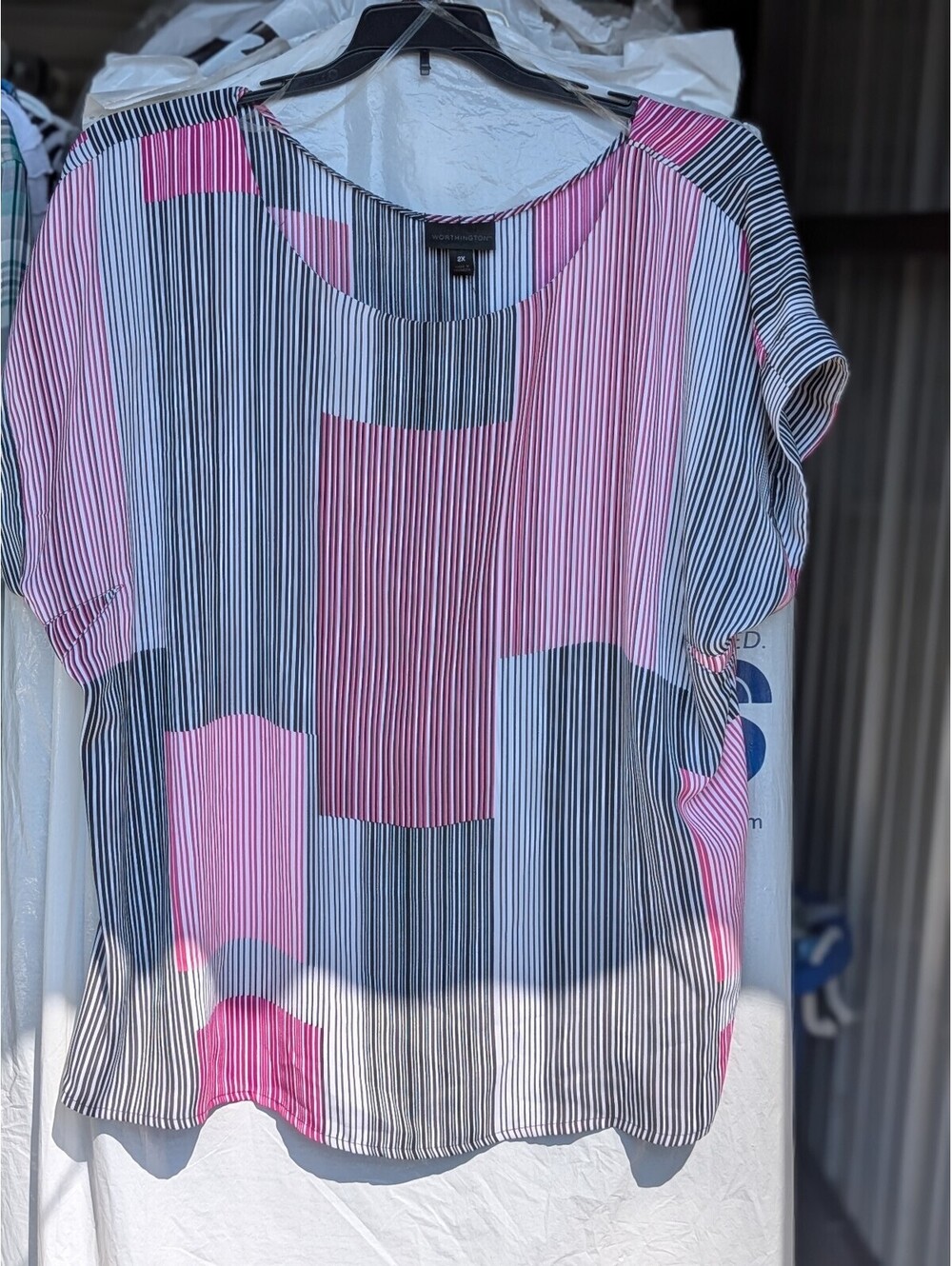 Worthington striped colorblock short sleeve blouse